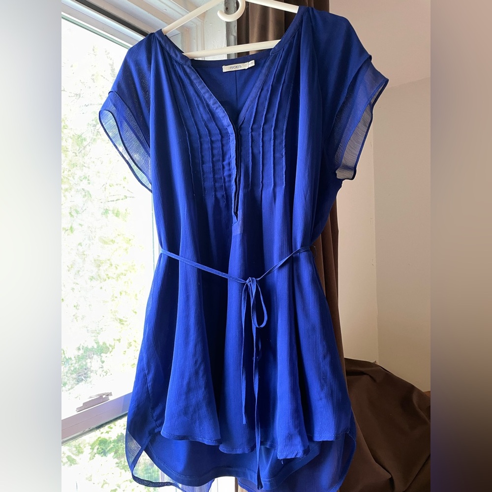 Ricki's Blue Cap Sleeve Pleated Blouse, Size XL